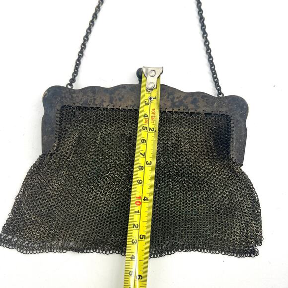 Antique German Silver Mesh Purse 6" x 5.5" with 9" Strap Drop - Picture 7 of 11